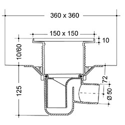 Nicoll - Siphon Docia Sicax pour douche carrelée 150x150mm Horizontale