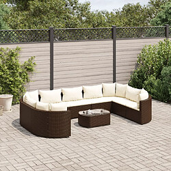 vidaXL Salon de jardin 10 pcs avec coussins marron résine tressée 