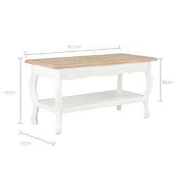 vidaXL Table basse Blanc et marron 87,5x42x44 cm Bois de pin massif pas cher