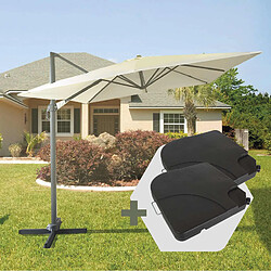 Ensemble Parasol Chillvert Roma Mini 300x200x260 cm en Aluminium Couleur Beige + 2 Bases Parasol 50x50x6 cm en Résine