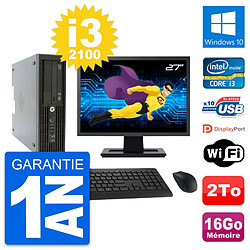 PC HP Z210 SFF Ecran 27" Intel Core i3-2100 RAM 16Go Disque 2To Windows 10 Wifi - Occasion