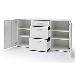 Pegane Buffet coloris blanc brillant et chêne - Longueur 154 x Hauteur 86 x Profondeur 44 cm