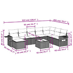 Avis vidaXL Salon de jardin avec coussins 9 pcs beige résine tressée