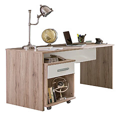 Pegane Meuble de bureau coloris Imitation chêne San Remo, rechampis blanc - longueur 140 x hauteur 72 x profondeur 40 cm