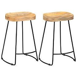 Helloshop26 Lot de deux tabourets de bar design chaise siège bois de manguier massif 1202102