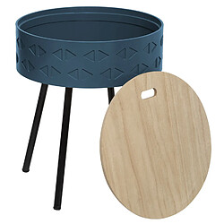 Atmosphera, Createur D'Interieur Table d'appoint coffre scandi Shiro - Diam. 38 x H. 45 cm - Bleu émeraude