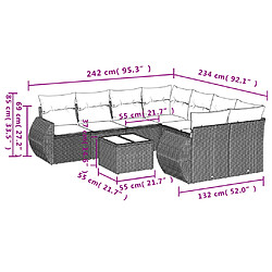 Avis vidaXL Salon de jardin avec coussins 9 pcs beige résine tressée