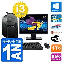 PC Tour Lenovo M91p Ecran 19" Intel i3-2100 RAM 8Go Disque 1To Windows 10 Wifi - Occasion