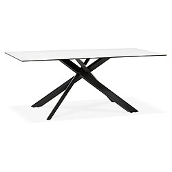 Alterego Table à diner 'MARKINA' en céramique blanche avec pied central en x noir - 180x90 cm MARKINA