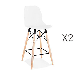 Mes Lot de 2 chaises de bar H68 cm noires et pieds naturels - LAYNA 