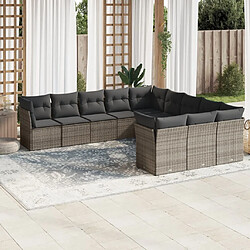 vidaXL Salon de jardin 11 pcs avec coussins gris résine tressée 