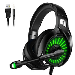 General Casque de jeu surround stéréo 7.1 avec microphone, casque supra-auriculaire avec lumière LED RVB, bandeau à réglage automatique, micro antibruit, compatible avec PS4 PS5 Xbox PC Laptop(lumière verte de respiration) 