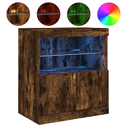 Maison Chic Commode Buffet - Meuble de rangement avec lumières LED chêne fumé 60x37x67 cm -GKD92216