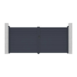 Avis Vente-Unique Portail électrique battant aluminium persienné L397 x H181 cm anthracite - VIAZO