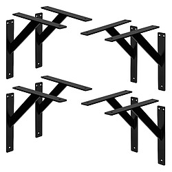 ML-Design Lot de 8 équerres d'étagère suspendue support mural en aluminium noir 240x240 mm