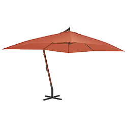 vidaXL Parasol de jardin en porte-à-faux avec mât en bois terre cuite 