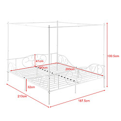 Avis Lit Double à Baldaquin Finström en Métal 180 x 200 cm Blanc Mat [en.casa]