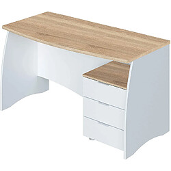 Pegane Bureau avec caisson de 3 tiroirs coloris blanc artic / chêne canadien - Hauteur 74 x Longueur 136 x Profondeur 67 cm