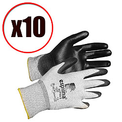 Lot de 10 paires de gants de travail en PU anti coupure Alpha 5 EN388 EN420