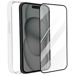 Coque pour Apple iPhone 15 Souple Transparente Verre Trempé 9H Noir Bigben