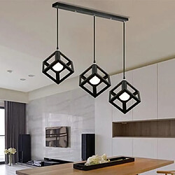 Stoex Lampe Suspensions Plafonnier Cube Luminaire 3 Lampes, Lustre Abat-jour avec Douille Applique d'Eclairage E27 Noir 