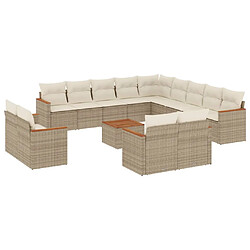 vidaXL Salon de jardin avec coussins 14 pcs beige résine tressée