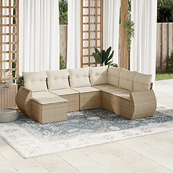 vidaXL Salon de jardin avec coussins 7 pcs beige résine tressée