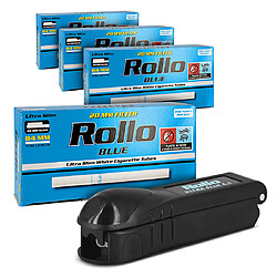 Pack Tubeuse Manuelle Rollo avec Lot de 4 Boîtes de 200 Tubes Rollo Blue Ultra Slim 84 mm x 6.5 mm 