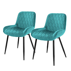 Chaises de salle à manger avec dossier & accoudoirs Lot de 2 Turquoise Revêtement velours avec pieds métal ML-Design