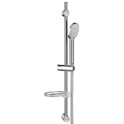 Wirquin Colonne Barre de douche chromee entraxe reglable 70 cm douchette monojet flexible PVC Combiné Barre de douche chromee entraxe reglable 70 cm et douchette mono jet mobile. Porte savon ...