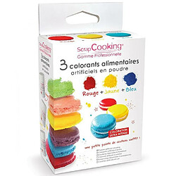 Scrapcooking 3 colorants alimentaires en poudre jaune-rouge-bleu 