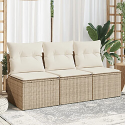 vidaXL Canapé de jardin avec coussins 3 places beige résine tressée 