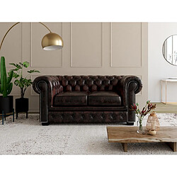 Vente-Unique Canapé chesterfield 2 places BRENTON 100% cuir de buffle - Marron reflets châtains 