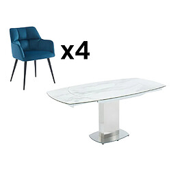 Vente-Unique Ensemble table TALICIA + 4 Chaises PEGA - Blanc et bleu