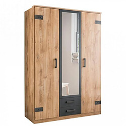 Inside 75 Armoire GALWAY style industriel 135 cm 3 portes 2 tiroirs chêne poutre