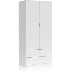 Armoire avec 2 tiroirs et 2 portes coloris Blanc en mélamine - Dim: 180 x 81 x 52 cm -PEGANE-.