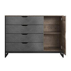 Acheter Vente-Unique Commode LAONILE - 1 porte et 4 tiroirs - Noyer et anthracite