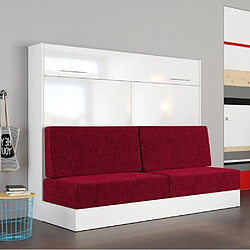 Inside 75 Armoire lit escamotable VERTIGO SOFA façade blanc brillant canapé rouge couchage 160*200 cm