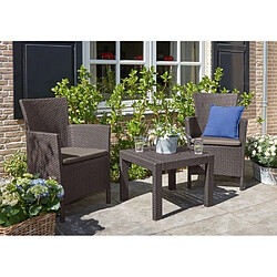 Salon de jardin Allibert avec 2 fauteuils et 1 table en plastique effet rotin Rosario Balcony marron