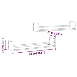 vidaXL Étagères murales avec barres 2 pcs chêne fumé 80x16x14 cm pas cher