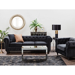 Beliani Ensemble canapé et fauteuil en velours noir 4 places CHESTERFIELD