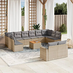 vidaXL Salon de jardin avec coussins 13 pcs beige résine tressée 