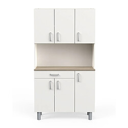 Pegane Buffet de cuisine coloris chêne kronberg, blanc mat - Longueur 100,8 x Hauteur 185,50 x Profondeur 42,30 cm 