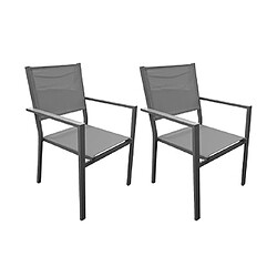 Mes Lot de 2 fauteuils en aluminium et textilène coloris gris