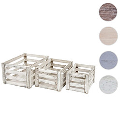 Mendler Set de 3 boîtes en bois HWC-C56 ~ blanc shabby