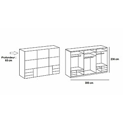 Inside 75 Armoire coulissante LISEA 3 portes 6 tiroirs blanc verre anthracite 300 x 236 cm HT