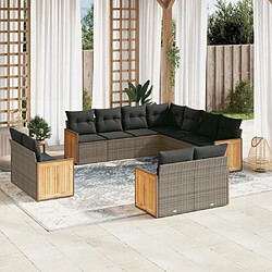 vidaXL Salon de jardin 11 pcs avec coussins gris résine tressée