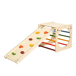 KateHaa Activity Cube en bois avec mur d'escalade aux couleurs de l'arc-en-ciel | Structure / Cadre d'escalade d'intérieur pour enfants | Jouets Montessori 