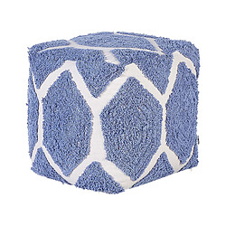 Beliani Pouf en coton beige et bleu 40 x 40 cm ROJHAN