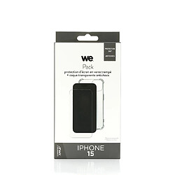 WE PACK verre trempé et coque de protection transparente IPHONE 15: 1 Verre trempé dureté 9H Glass + 1 Coque de protection TPU Transparent 